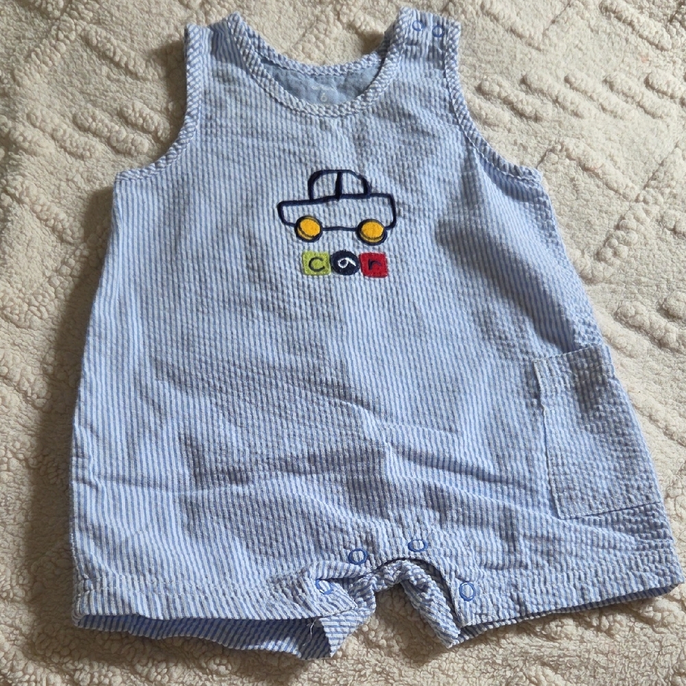 Carter's Light Blue and White Striped Seersucker Romper